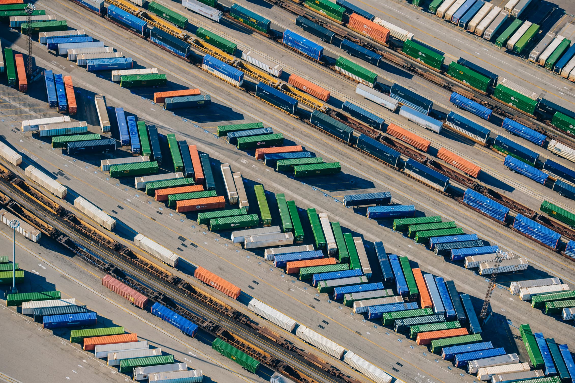 Aerial view of shipping containers